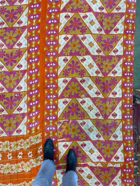 Indian 1960's Orange Floral quilt
